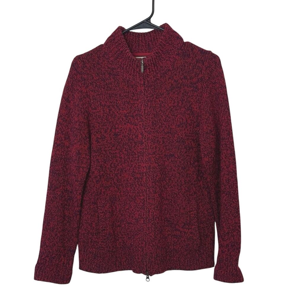 L.L. Bean 100% Lambswool Full Double Zip Knit Cardigan Sweater Size S Red Winter